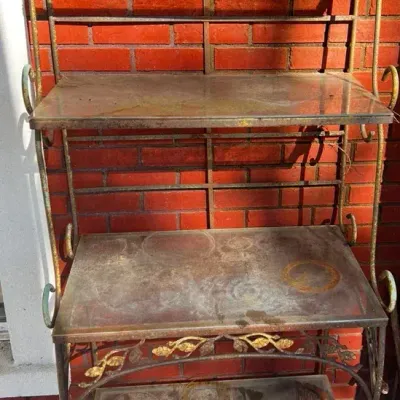 Vintage 4-Tier Iron Plant Stand With Glass
