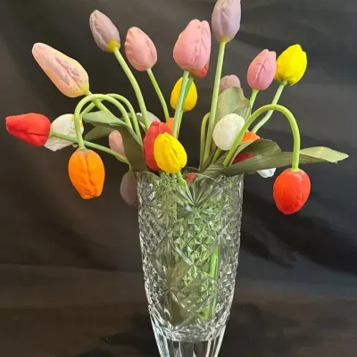 German Art Deco Hand- Blown Glass Tulips With Vase 