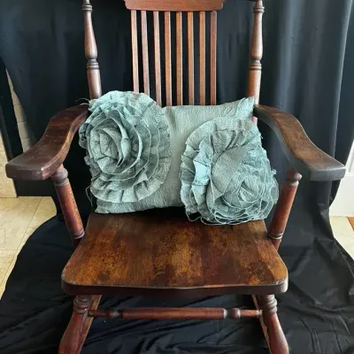 Vintage Wooden Rocking Chair With Throw Pillow