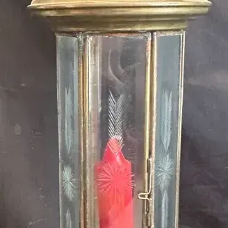 Vintage Brass And Etched Glass Candle Lantern 