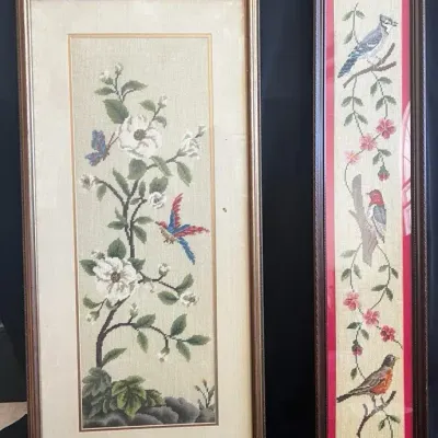 Vintage Floral Bird Needle Print 