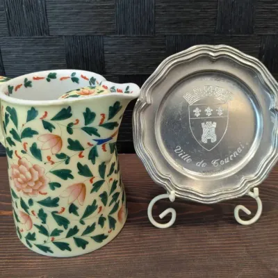 Austrian Pitcher & European Tin With Stand 