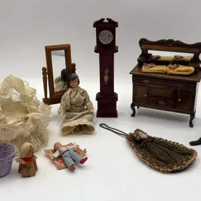 Dollhouse Furniture- Clock, Buffet, Mirror, Cradle, and More 