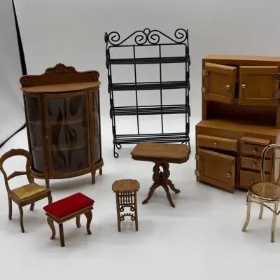 Dollhouse Furniture- Metal Shelf, Hoosier Cabinet, Curio and More 