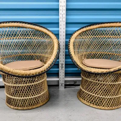 2 Child-sized Rattan Chairs w/ Cushions 