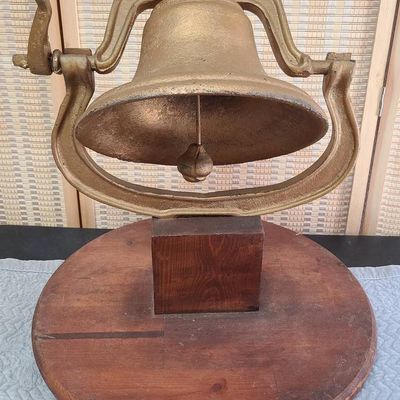 Antique Painted Cast Iron Schoolhouse Bell on stand, Base Is Approx 18" Diameter. Reserve $225