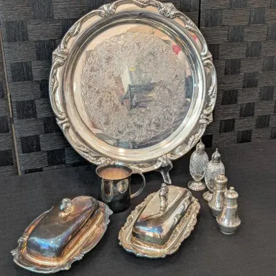 Weighted Sterling S&P, plus Silver Plate Tray, Butter Dishes and Cup 