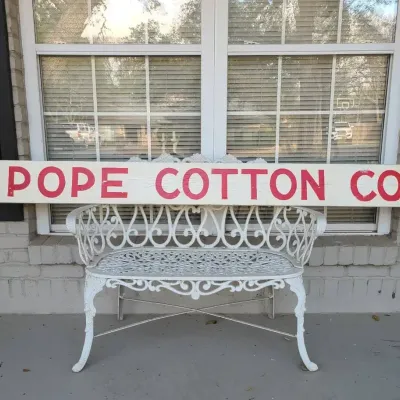 7+ foot LONG Antique "Pope Cotton Co." Painted Wooden Business Sign  -- Other Items Excluded