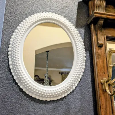 Hobnail Oval White Mirror 18" x 15"