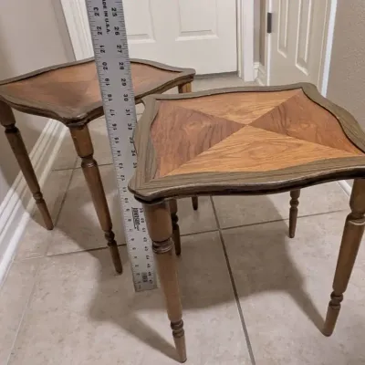 2 Small Vintage Square Tables; 16" tall x 14.5" wide 