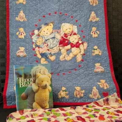 Teddy Bear Story Book by Josa Keyes, Scarf and Small Quilt 