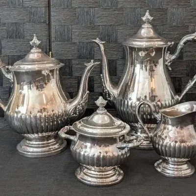 Newport Silver Plate Tea Set (one hinge broken)