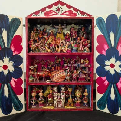 Large Peruvian Retablo Folk Art, Signed by Artist Angel Castro
