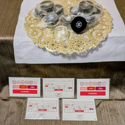 Authentic CHANEL small accessories: Glass Jars + Keyboard labels (Lot #1)