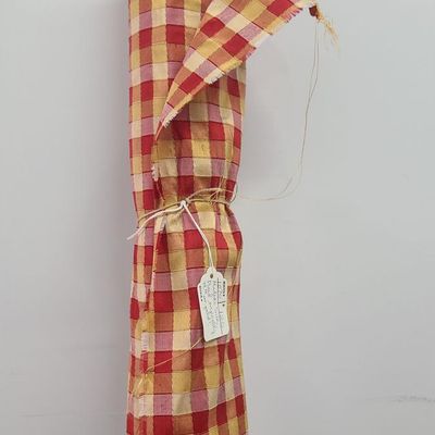 SILK 6+ yards Indian Madras Red & Yellow Plaid Upholstery Fabric 