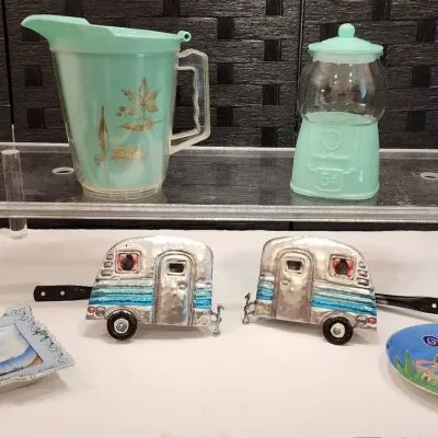 Burrite Plastic Pitcher and Blue & Teal Decor