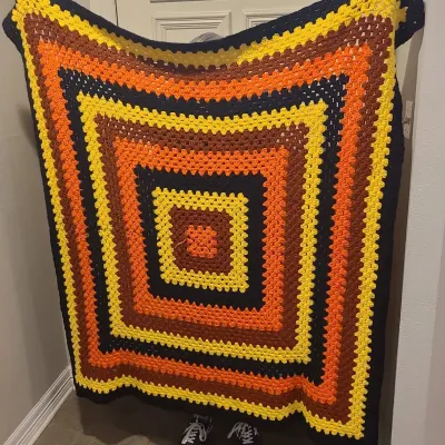 Crocheted Afghan In Fall Colors, 56"x56"