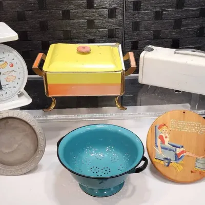 "American Family" Scale, Enameled Chafing Dish, Bread Storage & more