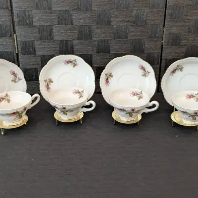 Porcelain Tea Cups & Saucers with Display Stands 