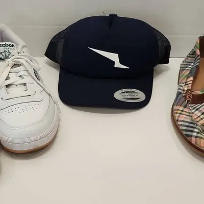 Ladies' Reebok Sneakers (sz 9.5), Sperry Loafers (9.5) & Yupoong Cap 