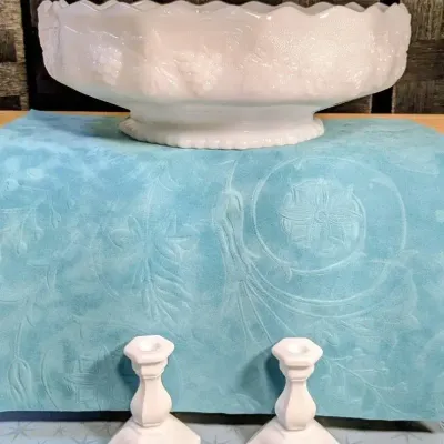 "Fire King"- brand Lg. Bowl + 2 Candlestick Holders 
