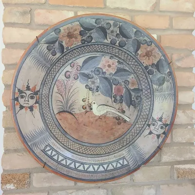 GIANT Vtg. Tonalá Mexican Clay Wall Art Plate
