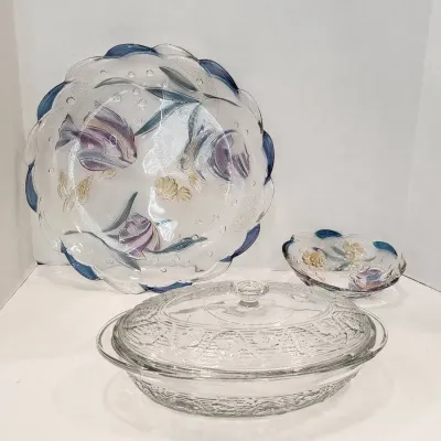Glass Covered Casserole Dish & Mikasa Angelfish Serving Platter & Bowl