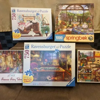 (5) Puzzles (750-1000 pcs ): Teatime, Fairy Tales, Sewing
