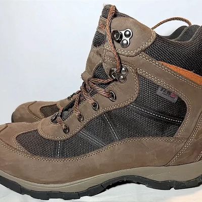 Pair of L.L. Bean TEK2.5 waterproof brown leather and mesh hiking boots.