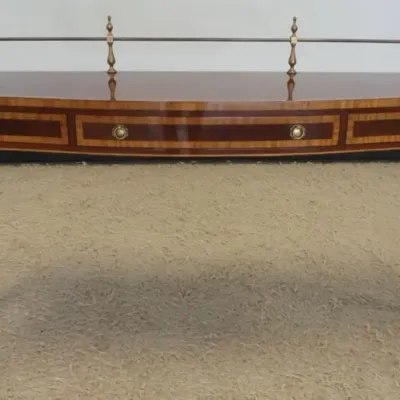 Sale Photo Thumbnail #196: 1195	KARGES HEPPLEWHITE STYLE FINE INLAY & BANDED 3 DRAWER CONSOLE TABLE W/BRASS GALLERY TOP, VERY CLEAN, APPROXIMATELY 68 IN X 18 IN X 42 IN HIGH																																																																																																													