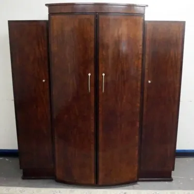 Sale Photo Thumbnail #202: 1201	HICKORY & WHITE *GRAMERCY* ART DECO 3 SECTION WARDROBE W/INTERIOR SHELVES & DRAWERS, 3 VERTICAL SECTIONS, APPROXIMATELY 65 IN X 25 IN X 70 IN OVERALL																																																																																																					
