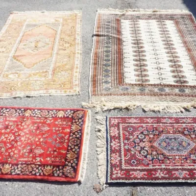 Sale Photo Thumbnail #183: 1182	GROUP OF 4 THROW RUGS, LARGEST APPROXIMATELY 6 FT X 4 FT																																																																																																																																																																																																		