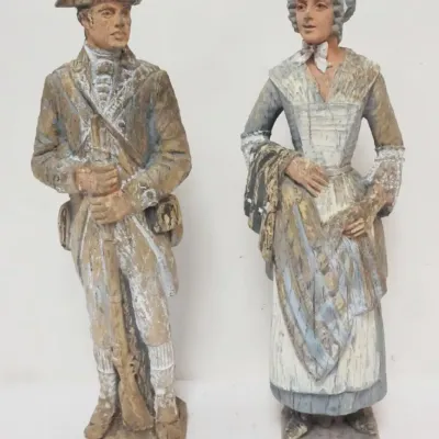 Sale Photo Thumbnail #40: 1040	PAIR OF COMPOSITE COLONIAL STYLE FIGURES, EACH APPROXIMATELY 23 IN HIGH																																																																																																																																																																																			