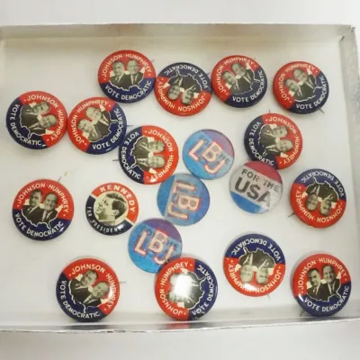 Sale Photo Thumbnail #58: 1058	GROUP OF VINTAGE POLITICAL BUTTONS, JFK, LBJ, JOHNSON/HUMPHREYS																																																																																																																																																																																											