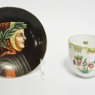 Sale Photo Thumbnail #37: 1037	HEREND HAND PAINTED CUP & GINORI HAND PAINTED DISH, DISH APPROXIMATELY 5 1/4 IN																																																																																																																																																																											