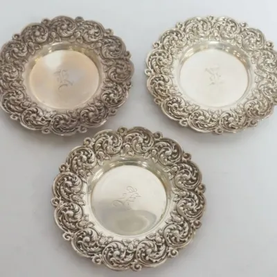 Sale Photo Thumbnail #9: 1009	ORNATE STERLING BUTTER PATS, 2.2 OZT																																																																																																																																																																																																																						