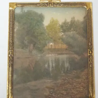 Sale Photo Thumbnail #123: 1123	MINIATURE WALLACE NUTTING IN GILT METAL FRAME, APPROXIMATELY 3 1/4 IN X 4 IN																																																																																																																																																																														