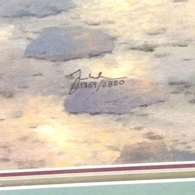Hand-signed and numbered limited edition art print detail, numbered 1369/2850.