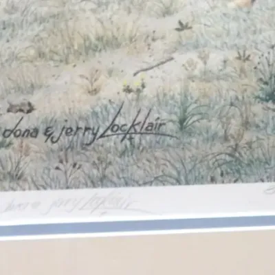 Limited edition print signed in plate and pencil by artists Dona and Jerry Locklair, numbered 891/950, framed with double matting.