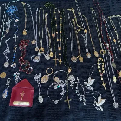 Vintage Religious Jewelry Lot - Rosaries, Saint Medals, Cross Necklaces & Ornaments