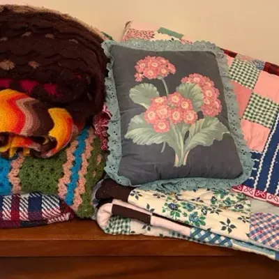 Vintage Handmade Patchwork Quilt & Crochet Afghan Lot