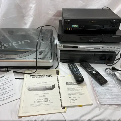 Home Audio & Video Electronics Lot - ION USB Turntable, Sony VCR, JVC DVD, Vizio & Samsung Players