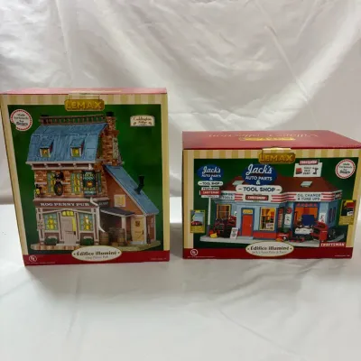 Lemax Sears Exclusives Lighted Buildings Set - Hog Penny Pub & Jack's Auto Parts