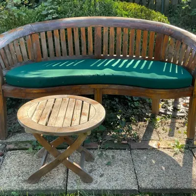 Crescent Teakwood Bench With Small Table