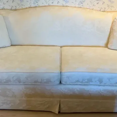 Ethan Allen Camel Back Skirted Sofa 