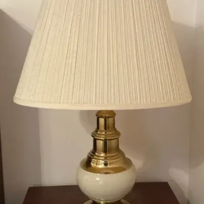 Hollywood Regency Brass & Cream Table Lamp 27.5"h