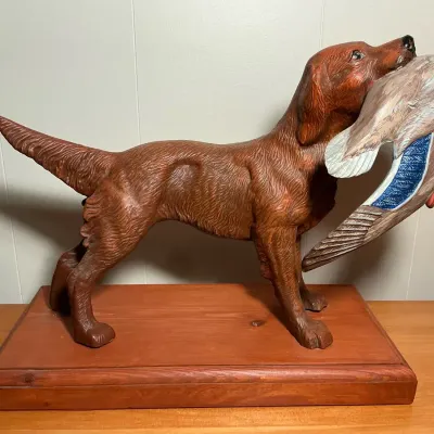 Ceramic Brown Hunting Dog Sculpture (13 Inch Height)