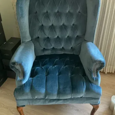 Tufted Blue Velour Armchair