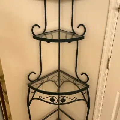 Metal Framed Glass Corner Shelf (16 x 23 x 66)