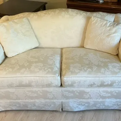 Ethan Allen Ivory Damask Formal Loveseat